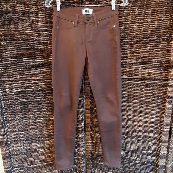 Paige Jeans Verdugo Ankle Coated Waxed Denim Skinny Brown Sienna Silk 24 USA - Picture 1 of 10